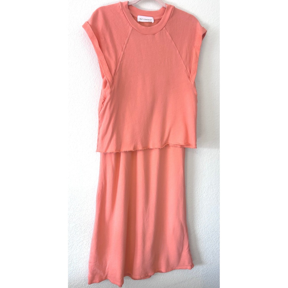 Self Contrast Coral 2Piece Skirt & Sleeveless Top Set Minimalist Lounge Chic S‎